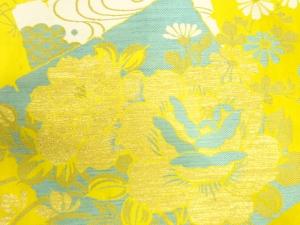 アンティーク　破れ色紙に薔薇・牡丹模様織り出し名古屋帯